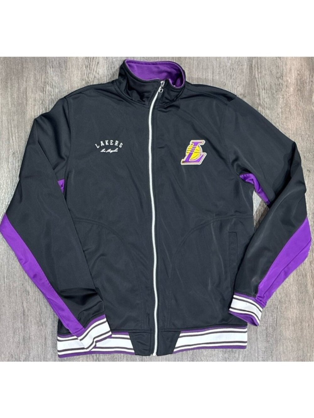 Los Angeles Lakers Jacket Mens Medium Black Purple NBA Basketball Zipway Warm Up